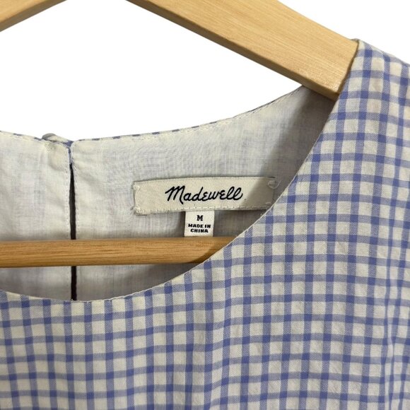 Madewell Gingham Flutter Sleeve Kaftan Midi Dress Blue Medium NA263 Cottagecore - Picture 4 of 7